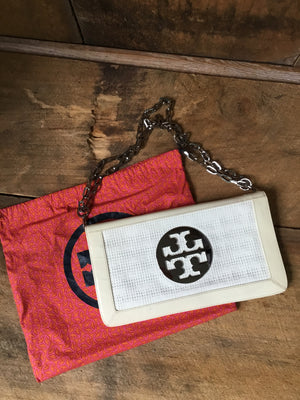 Tory Burch Ivory Patent Leather Clutch