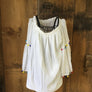 White Pom Pom Peasant Top