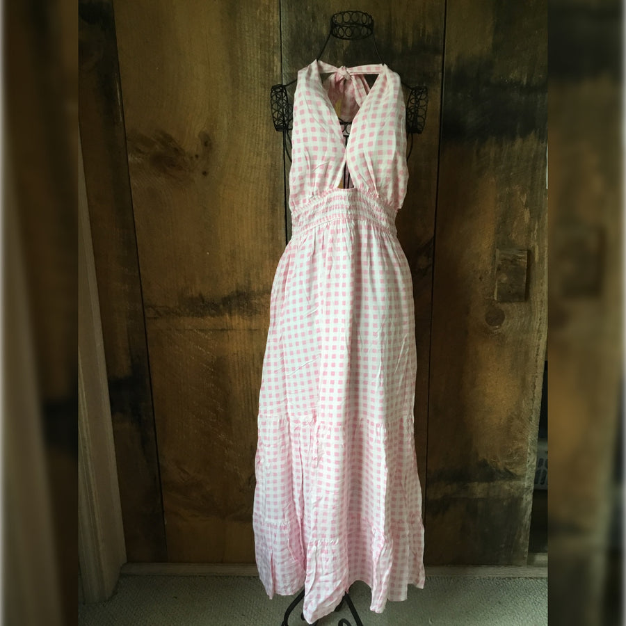 Pink Gingham Halter Dress