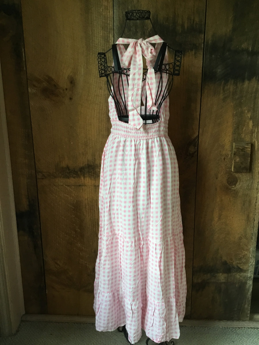 Pink Gingham Halter Dress