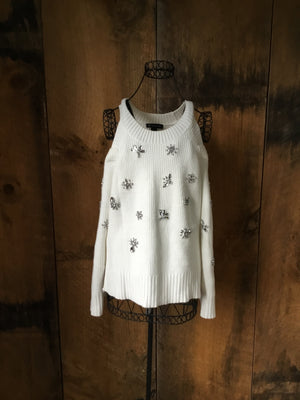 INC Embellished Cold Shoulder Sweater