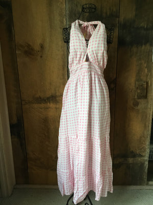 Pink Gingham Halter Dress