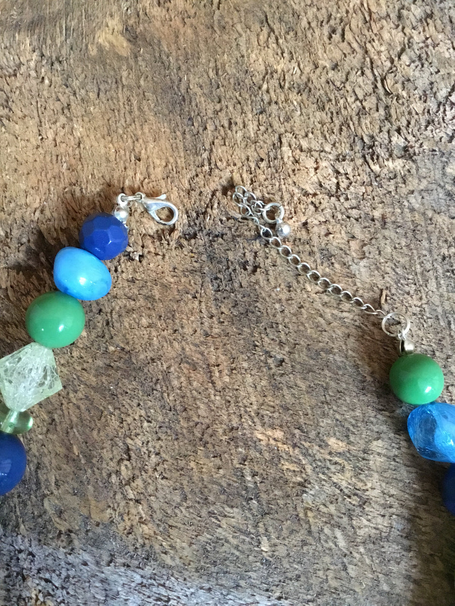 Blue Green Yellow Beaded Necklace