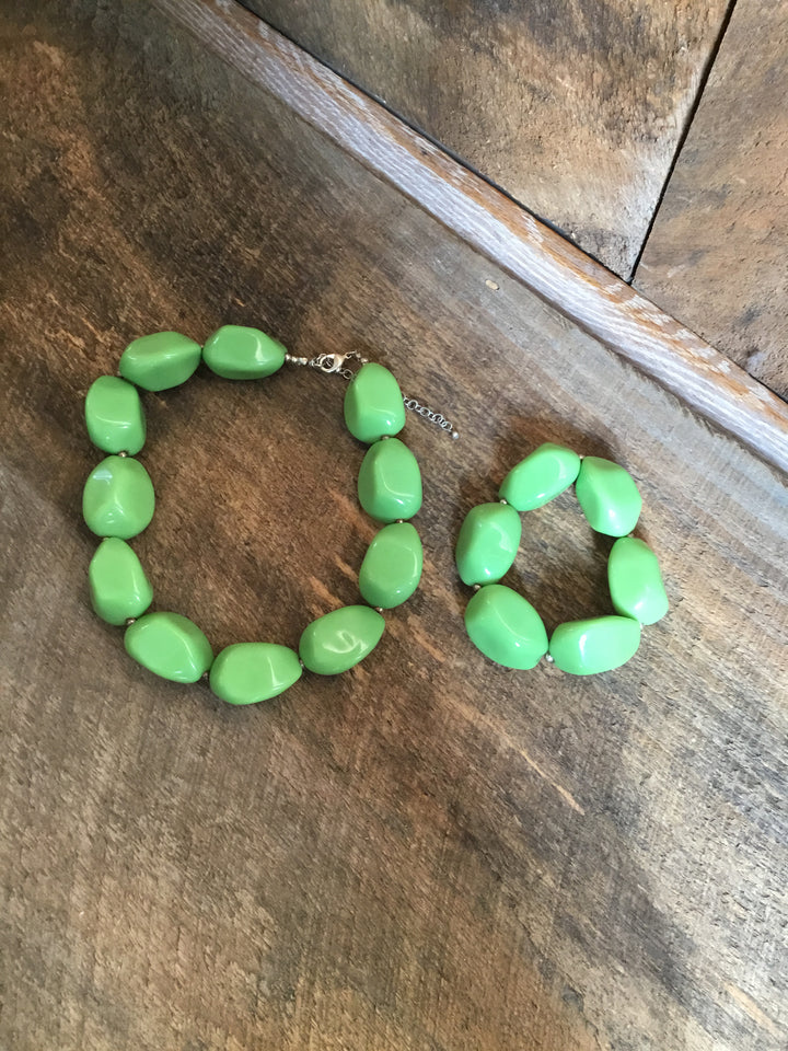Lime Green Chunky Necklace Set