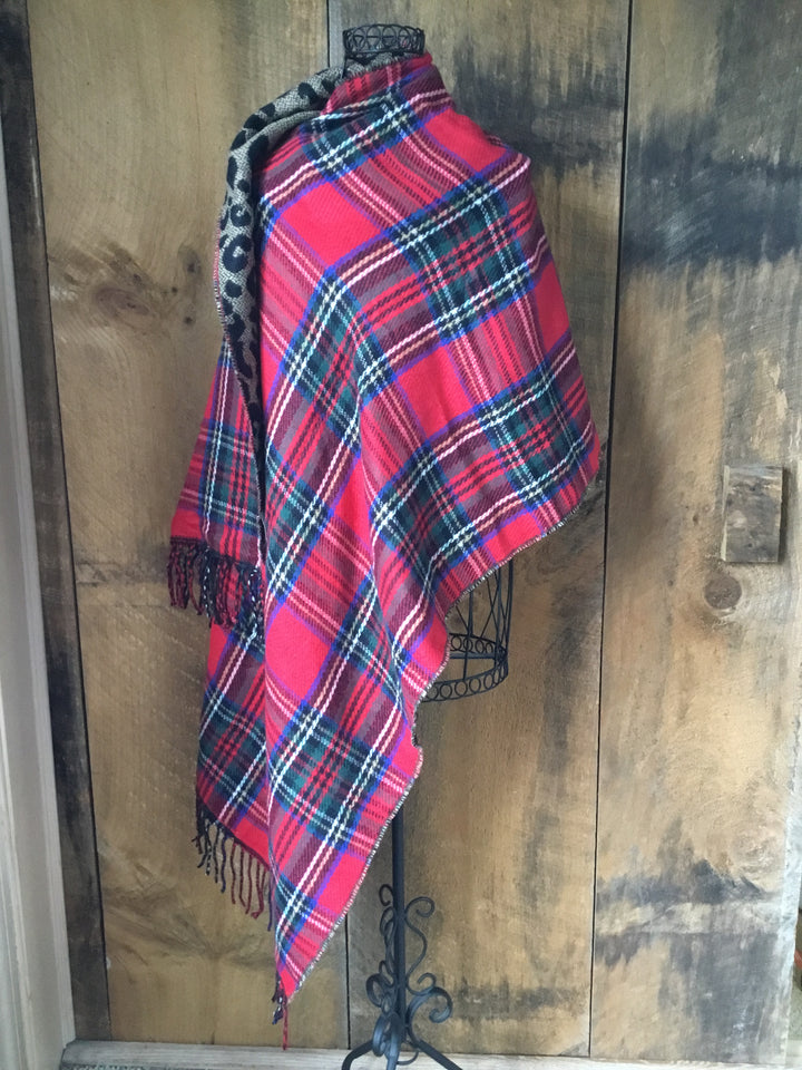 Holiday Reversible Plaid Leopard Wrap