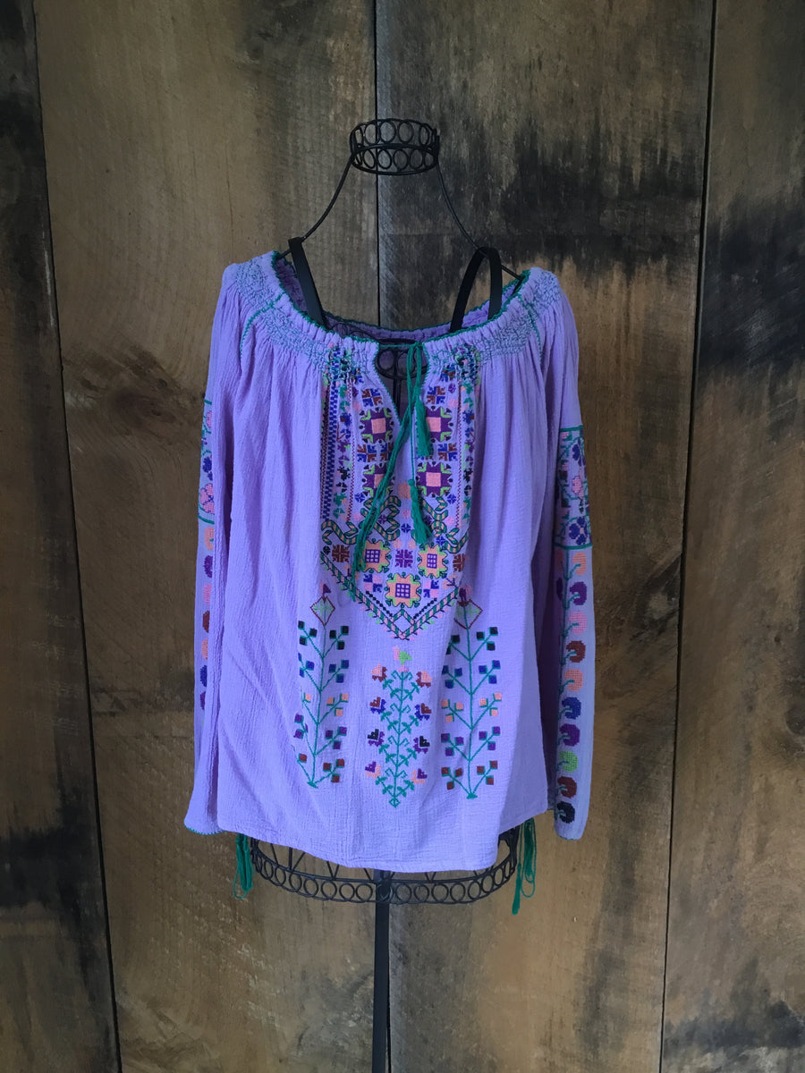 Purple Peasant Embroidered Top