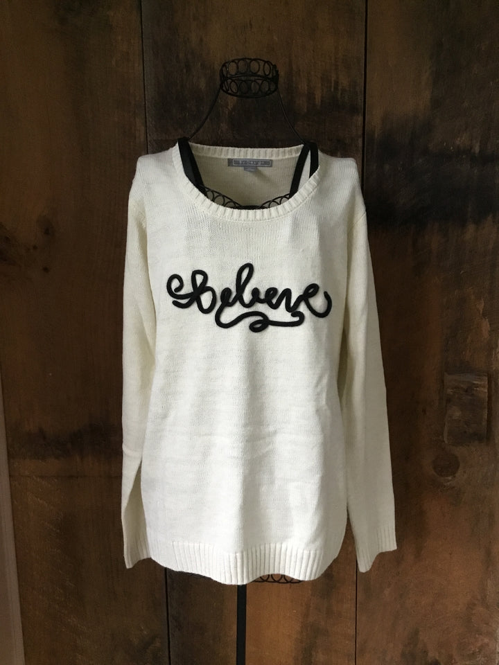 Ivory Sparkle Believe Sweater