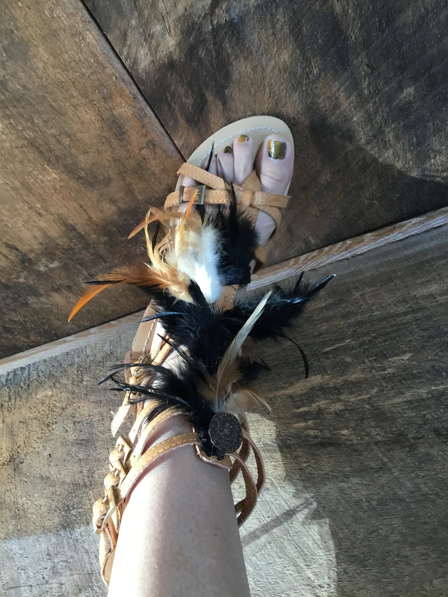 Tan Feather Sandals