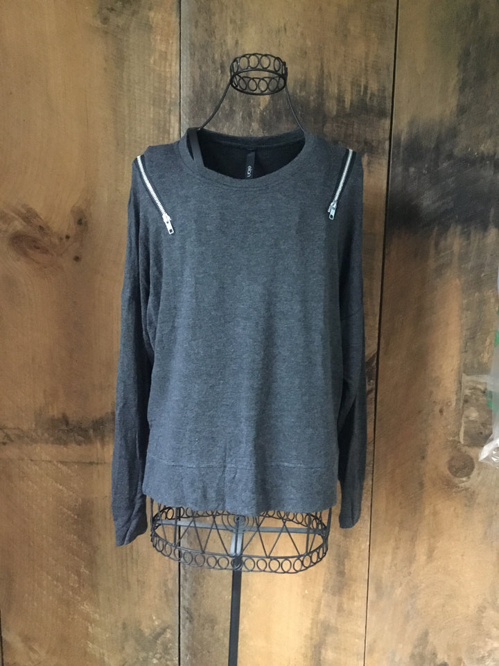 Gray Zipper Jersey Top