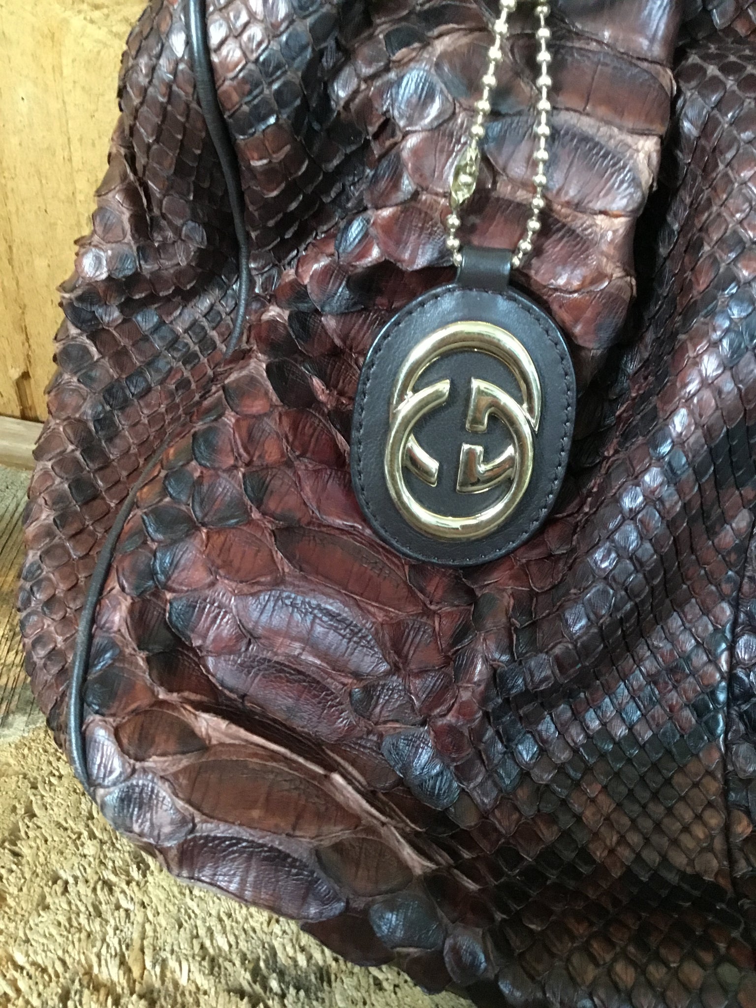 Gucci Metallic Dark Brown Python Large Sukey Tote Gucci