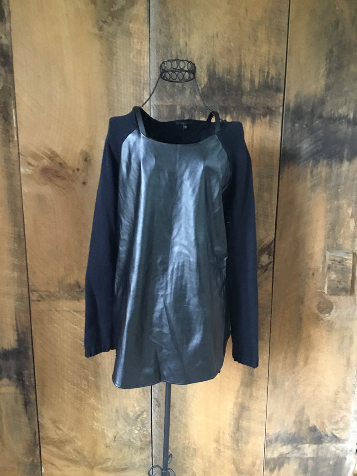 Karma Blue Faux Leather Sweater