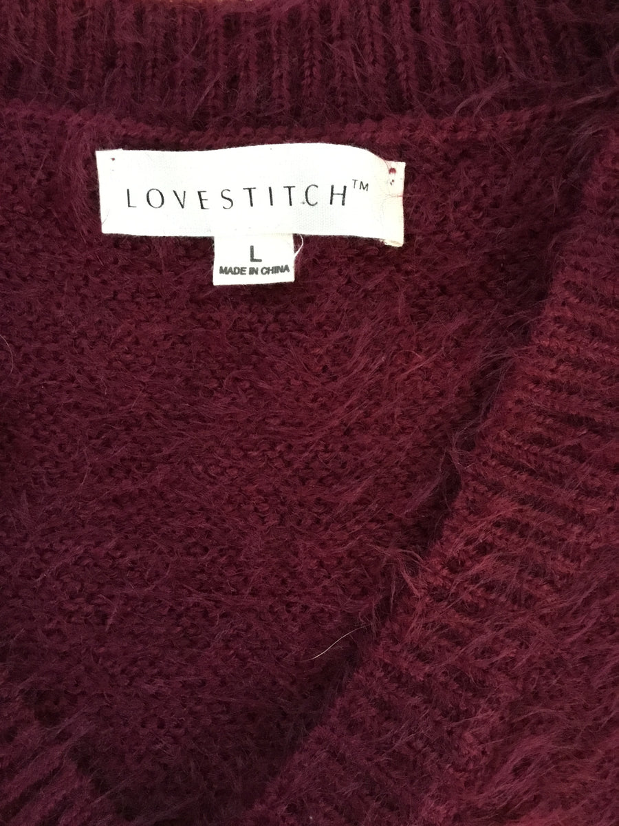 Love Stitch Maroon Fuzzy Sweater